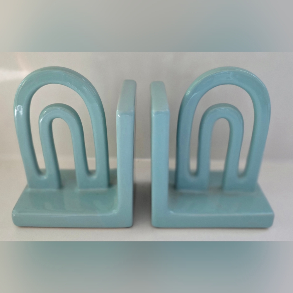 Sagebrook Home Contemporary Arch Book Ends Ceramic Mint Green New